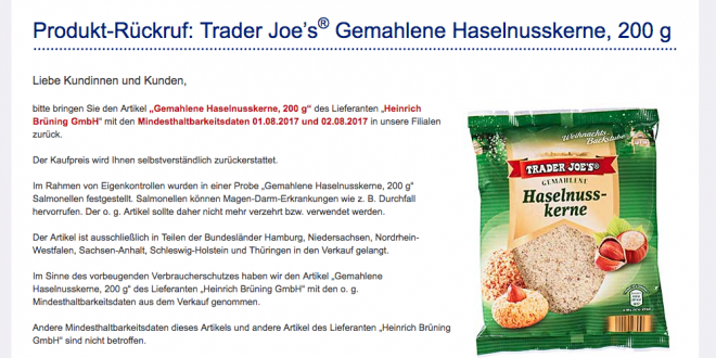 سلسلة متاجر “الدي” في ألمانيا تطلب إعادة أحد المنتجات التي تبيعها لاحتوائه على جرثومة